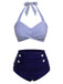 [Prévente] Ensemble de maillot de bain dos nu rayé rose et noir des années 1940