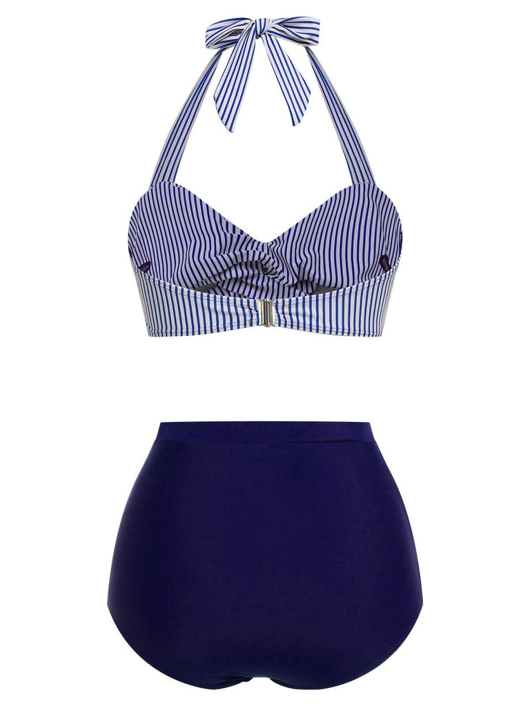 [Prévente] Ensemble de maillot de bain dos nu rayé rose et noir des années 1940
