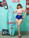 Ensemble de maillot de bain dos nu rayé vert des années 1940