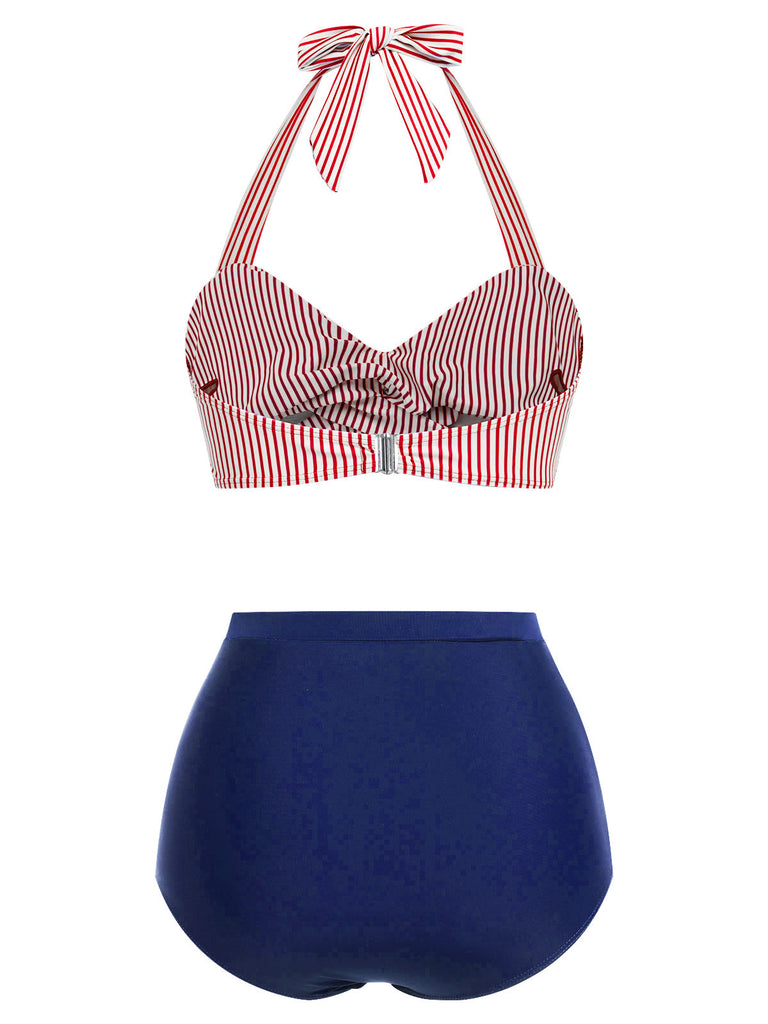 [Prévente] Ensemble de maillot de bain dos nu rayé rose et noir des années 1940