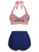 [Prévente] Ensemble de maillot de bain dos nu rayé rose et noir des années 1940