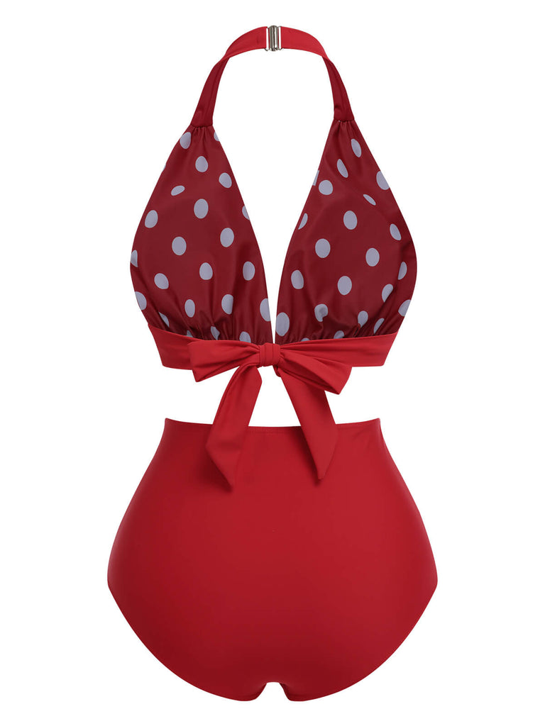 Maillot de bain séparé rouge à pois des années 1950