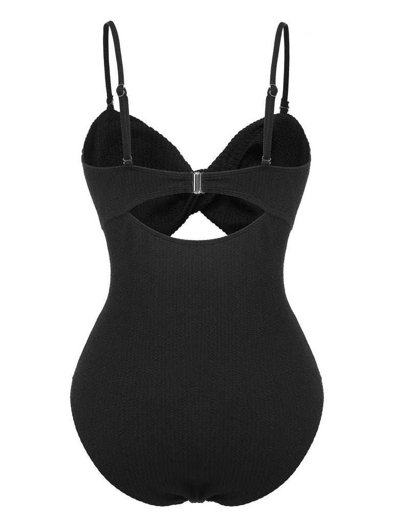 [Grande taille] Maillot de bain noir torsadé à fines bretelles des années 1960