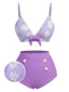 Maillot de bain violet à bretelles avec nœud marguerite des années 1950