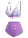 Maillot de bain violet à bretelles avec nœud marguerite des années 1950