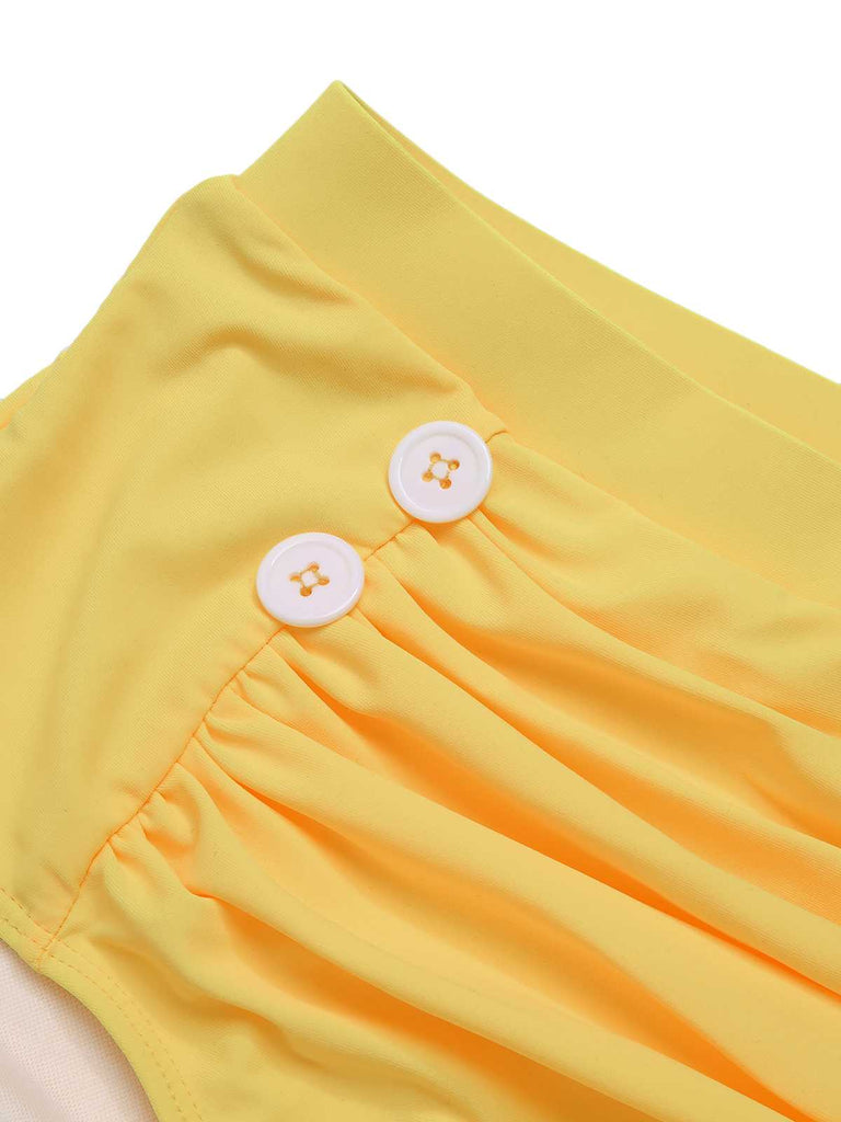 Maillot de bain tournesol jaune à bretelles spaghetti des années 1950