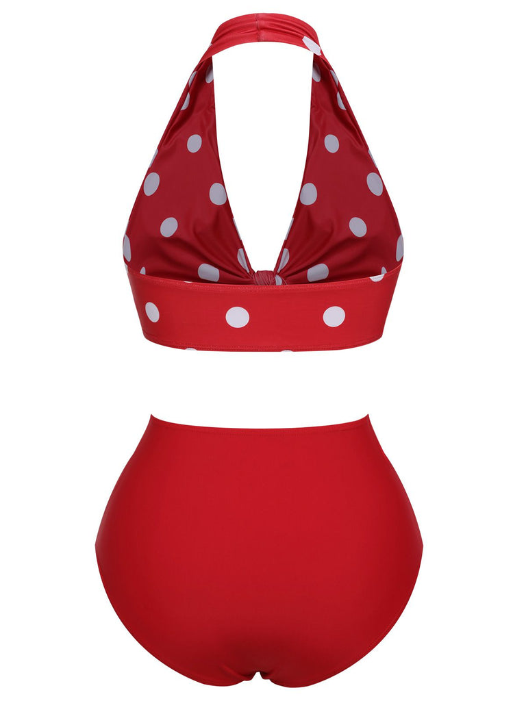 Maillot de bain dos nu rouge à pois des années 1950