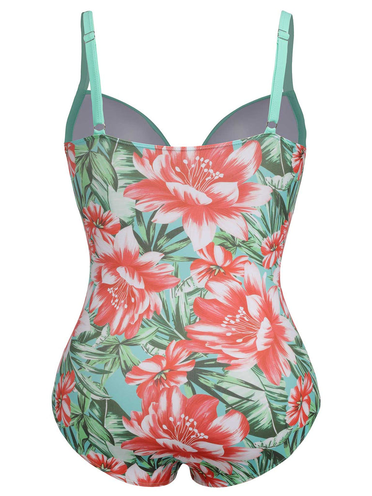 [Grande taille] Maillot de bain une pièce à bretelles et fleurs des années 1940