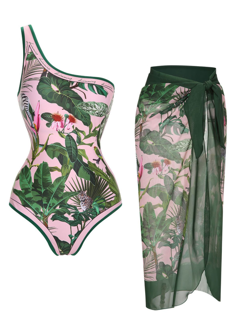 Maillot de bain et cache maillot tropical à une épaule des années 1960