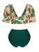 Ensemble bikini et cache maillot en patchwork de plantes tropicales des années 1950