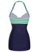 Maillot de bain une pièce boutonné à bandes licou des années 1960