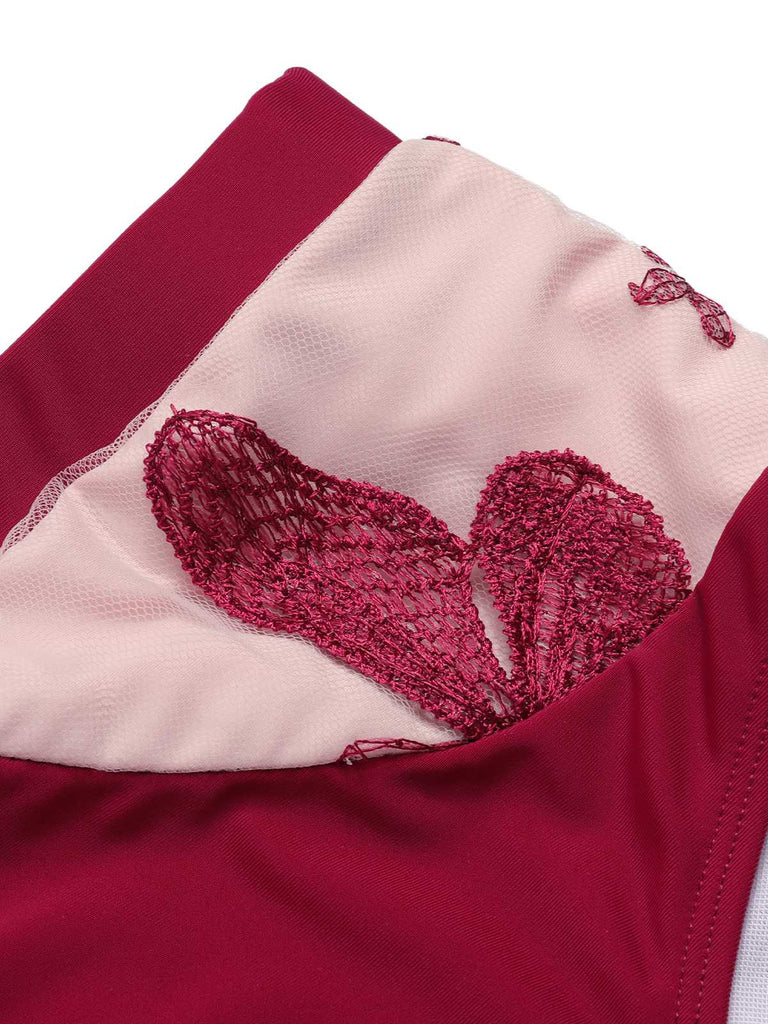 Maillot de bain transparent papillons bordeaux des années 1950