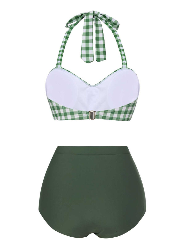 Maillot de bain dos nu à carreaux vert gris des années 1940