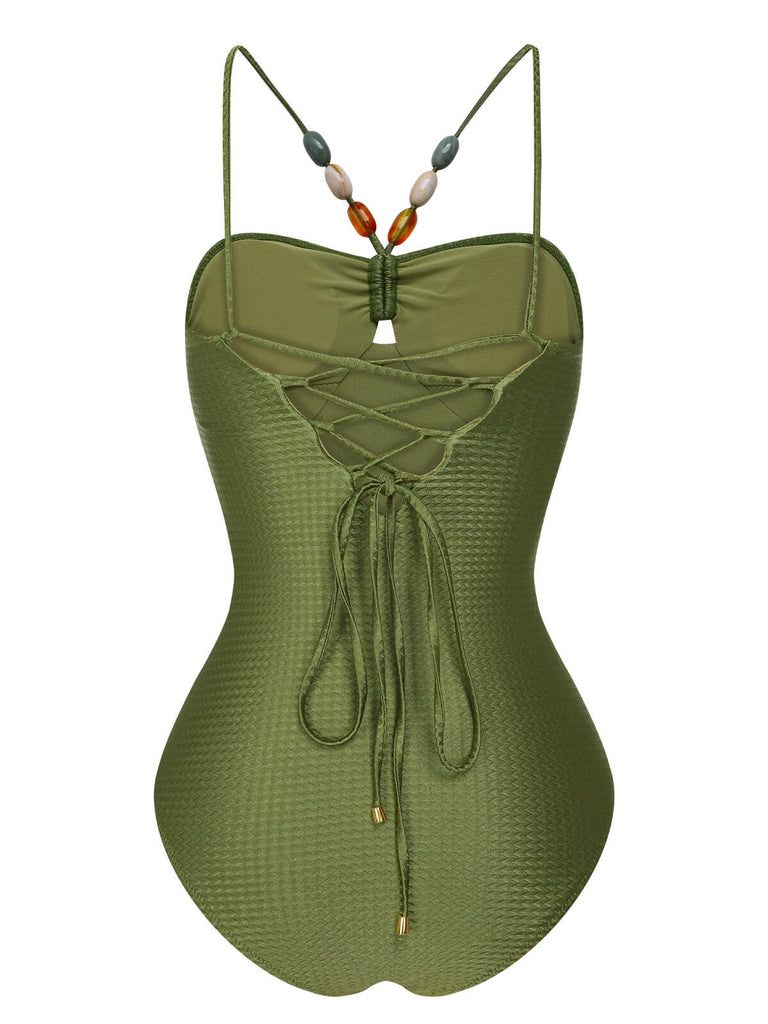 Maillot de bain bandeau texturé solide des années 1960