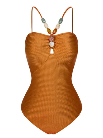 Maillot de bain bandeau texturé solide des années 1960
