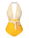 Maillot de bain patchwork rayé jaune années 1950