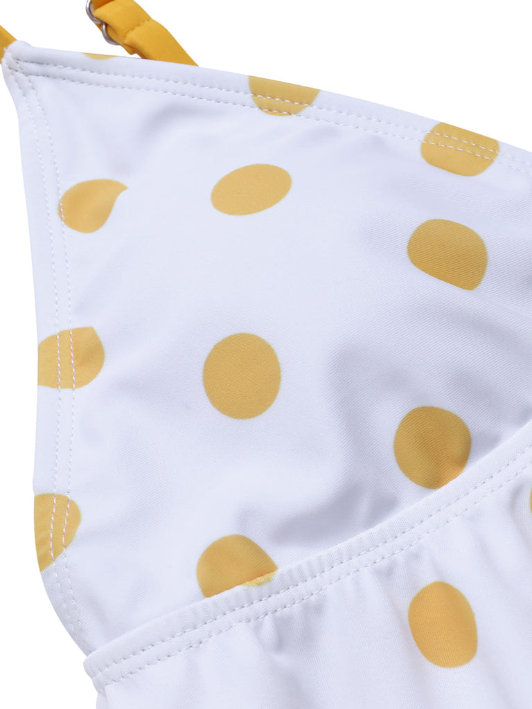 Maillot de bain à volants à pois jaune des années 40