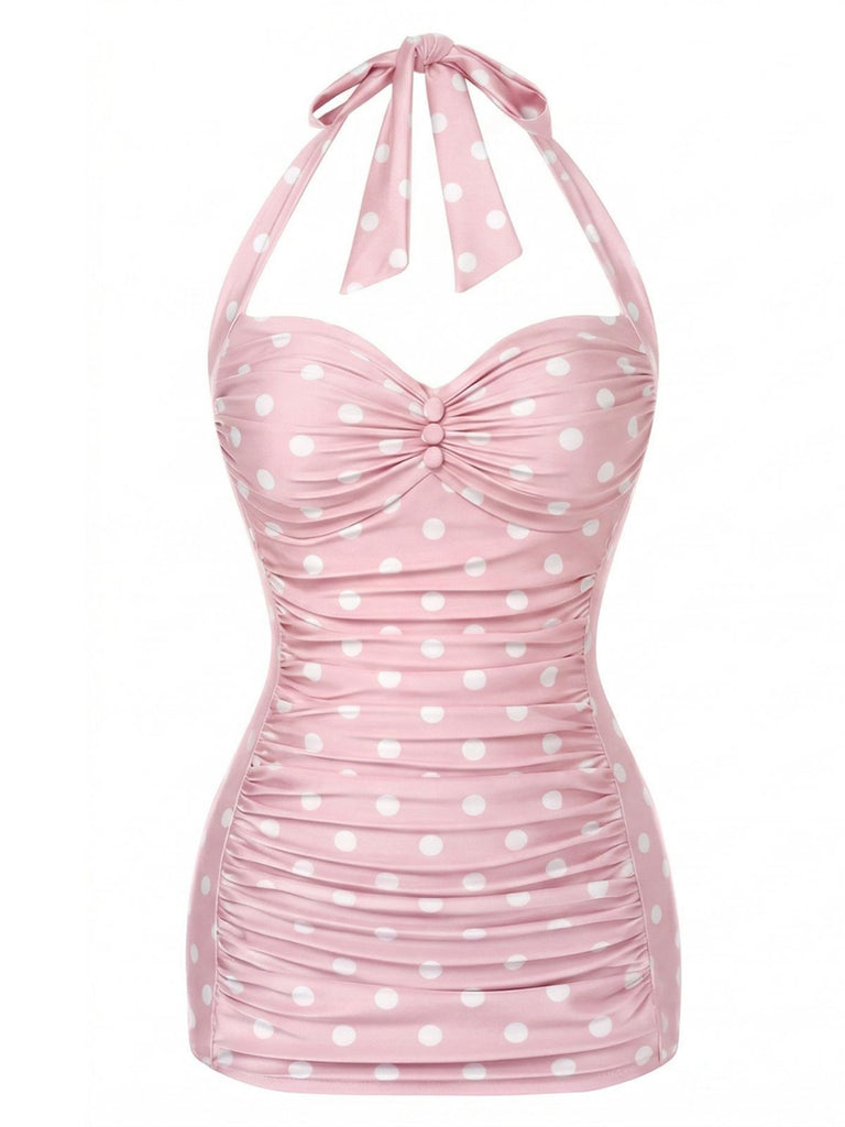 [Prévente] Maillot de Bain Turquoise Dos Nu à Pois années 50