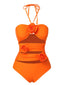 Maillot de bain une pièce orange rouge à fleurs 3D des années 1950