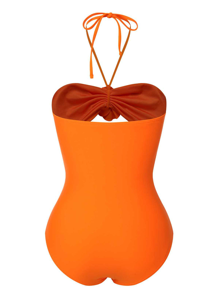 Maillot de bain une pièce orange rouge à fleurs 3D des années 1950