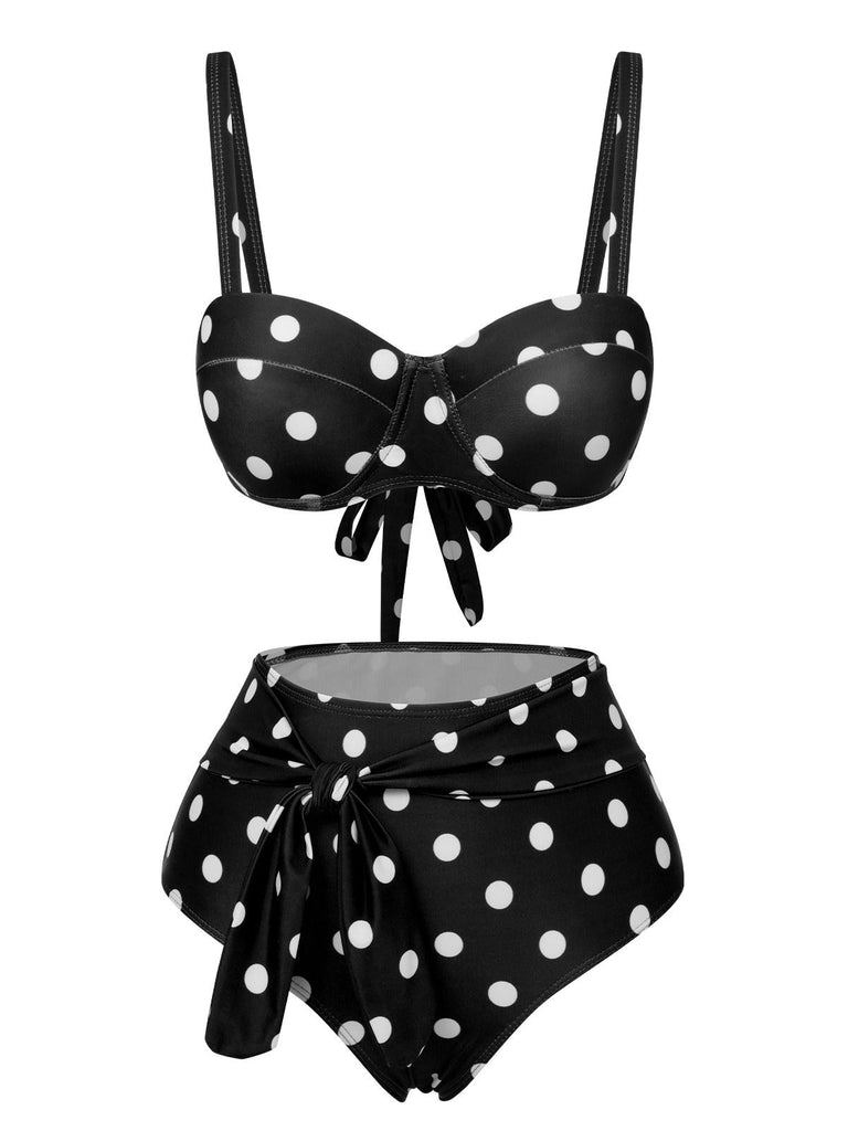 Ensemble bikini à bretelles à pois à pois des années 1950