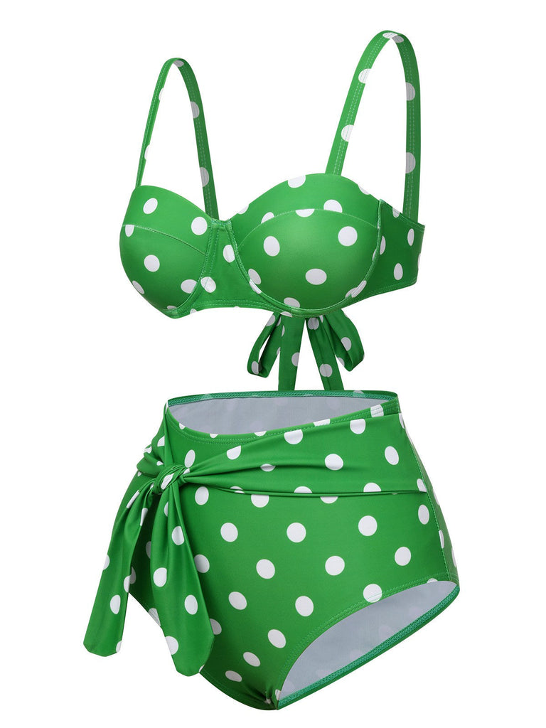 Ensemble bikini à bretelles à pois à pois des années 1950