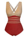 Maillot de bain une pièce rouge à rayures des années 1950