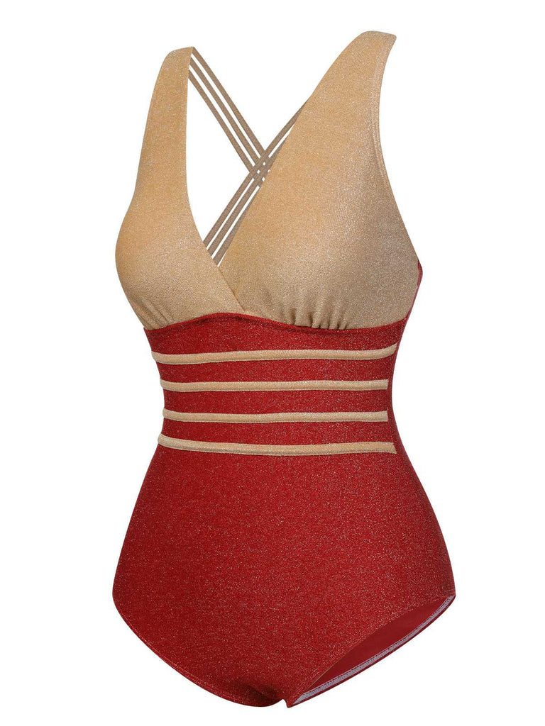 Maillot de bain une pièce rouge à rayures des années 1950