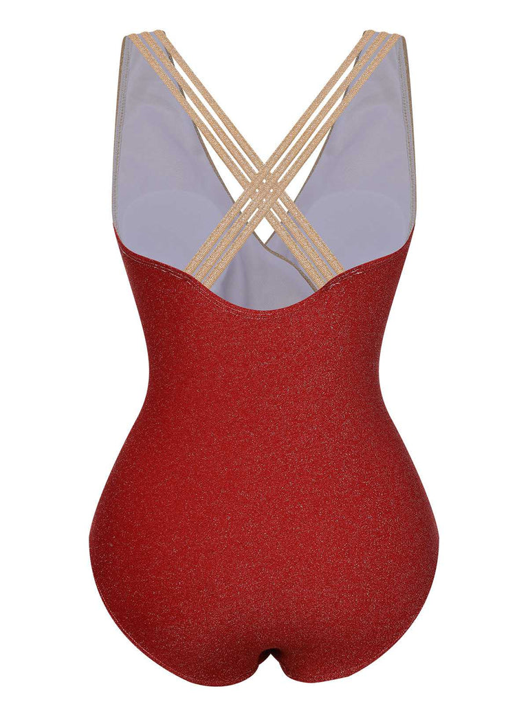 Maillot de bain une pièce rouge à rayures des années 1950