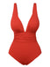 Maillot de bain une pièce rouge uni Deep V des années 1950