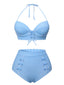 Maillot de bain bleu à rayures avec nœud dos nu des années 1950