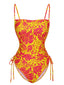 Maillot de bain orange à bretelles florales russes des années 1950