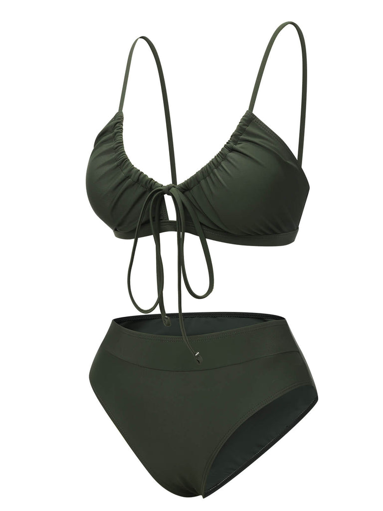 Bikini licou à cordon de serrage vert armée des années 1950