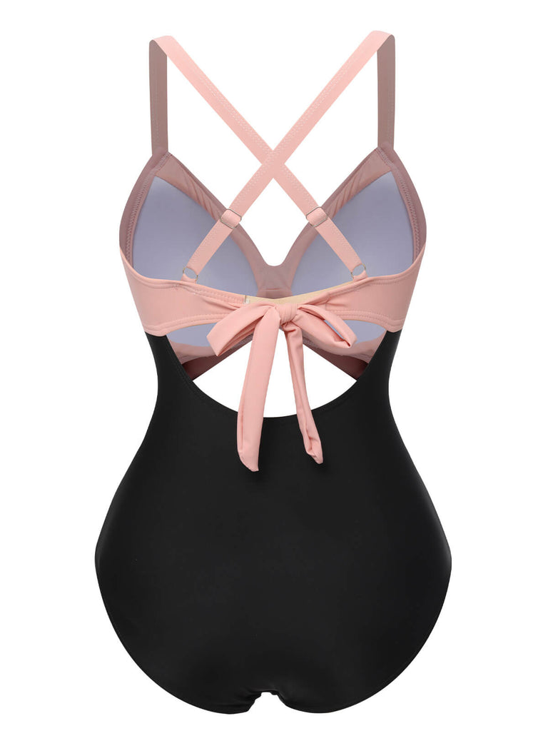 [Pré-vente] Maillot de bain patchwork taille creuse vert et noir des années 1940
