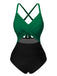 [Pré-vente] Maillot de bain patchwork taille creuse vert et noir des années 1940