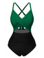 [Pré-vente] Maillot de bain patchwork taille creuse vert et noir des années 1940