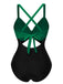 [Pré-vente] Maillot de bain patchwork taille creuse vert et noir des années 1940