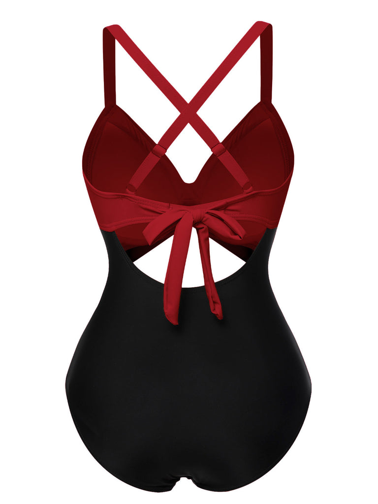[Pré-vente] Maillot de bain patchwork taille creuse vert et noir des années 1940