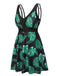 Maillot de bain à jupe tropicale noir et vert des années 1950