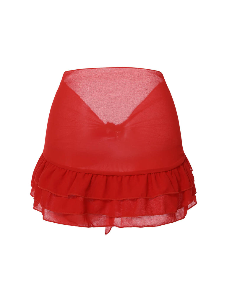 Cache maillot à Jupe en mousseline de soie rouge des années 1960