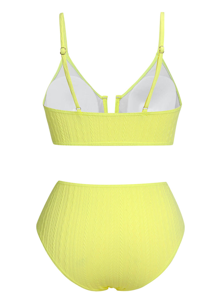 Ensemble de bikini en tricot uni jaune des années 1950