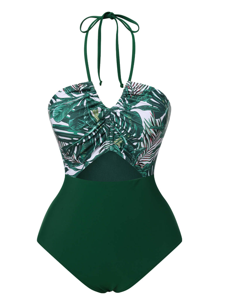 Maillot de bain une pièce vert ajouré tropical des années 40