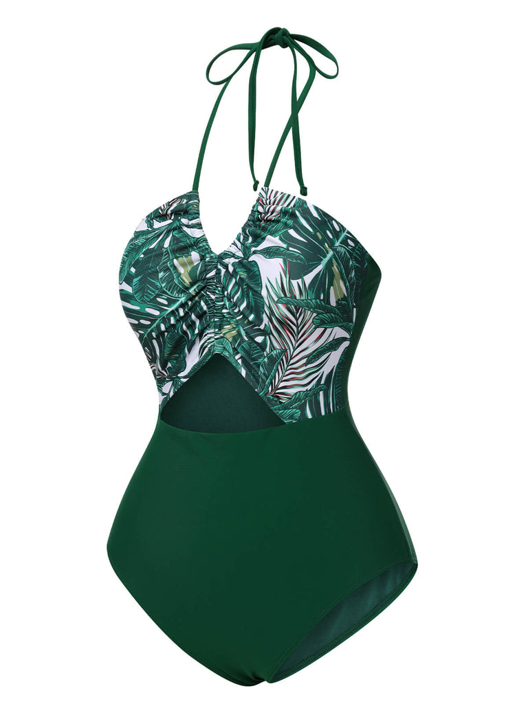 Maillot de bain une pièce vert ajouré tropical des années 40