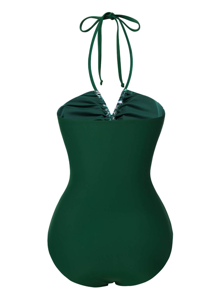 Maillot de bain une pièce vert ajouré tropical des années 40