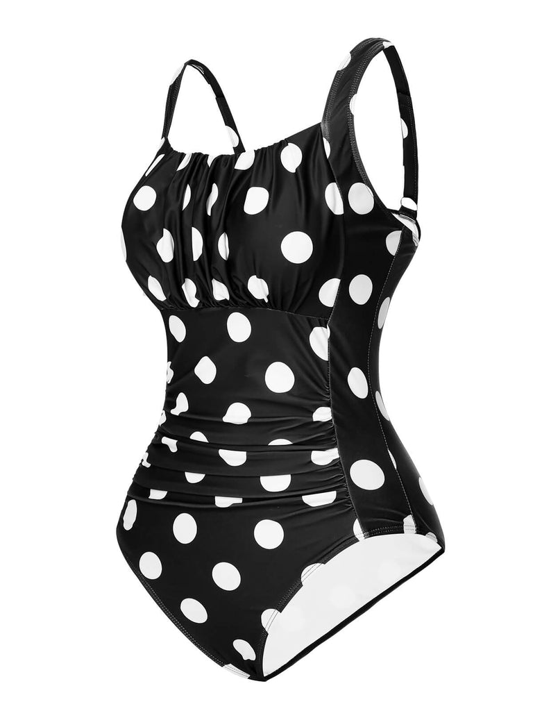 Maillot de bain à bretelles froissées à pois des années 1940