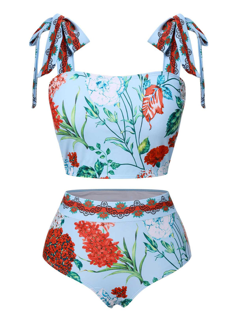 Maillot de bain fleuri à bretelles multicolore des années 1960