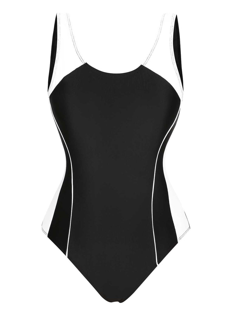 Maillot de bain une pièce noir contrasté des années 40