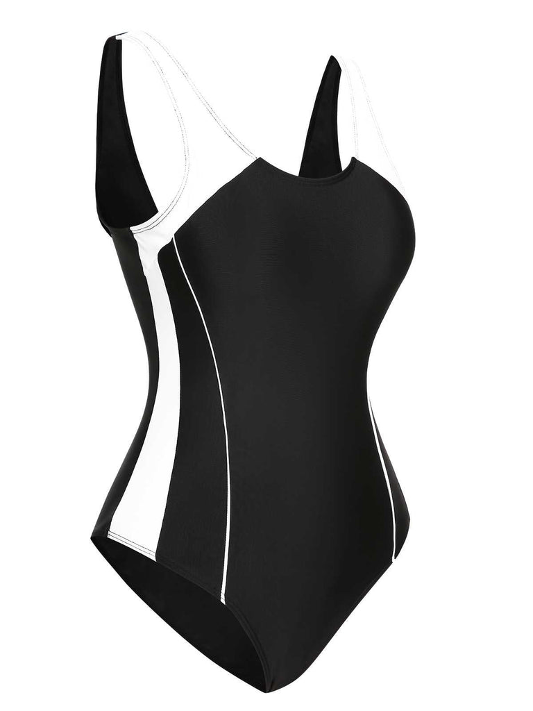 Maillot de bain une pièce noir contrasté des années 40