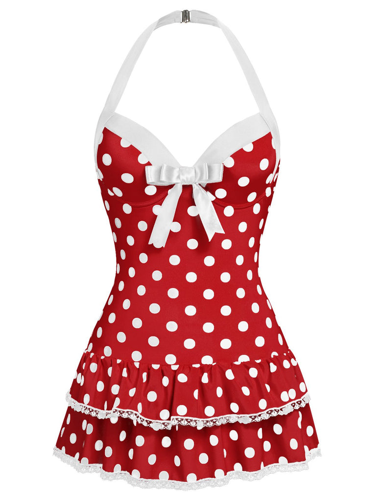 [Prévente] Maillot de bain une pièce noir à pois et nœud des années 1940