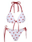 Ensemble bikini blanc dos nu à lacets aux fraises des années 1960